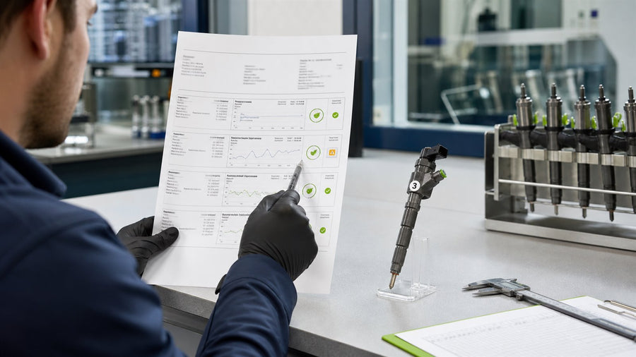 Technische Darstellung: Injektor-Prüfbericht lesen und Ergebnisse verstehen
