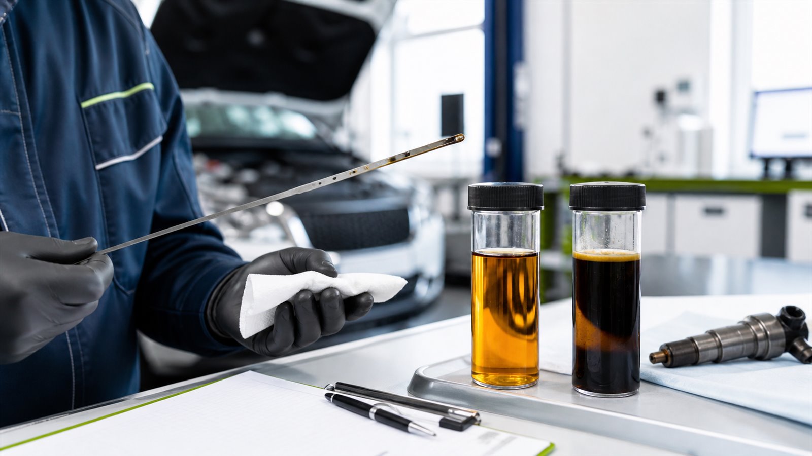 Technische Darstellung: Steigender Ölstand und Diesel im Motoröl