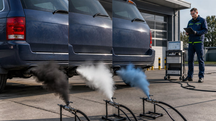 Technische Darstellung: Schwarzer, weißer oder blauer Rauch: Was verrät die Abgasfarbe?